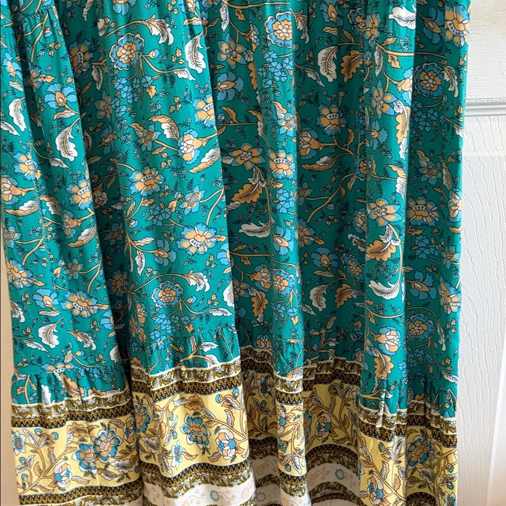Teal and Gold Patterned Midi Dress by Tiana B. - Picture 6 of 12